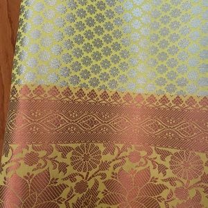 MAKE OFFER Yellow Saree silver thread bronze copper border